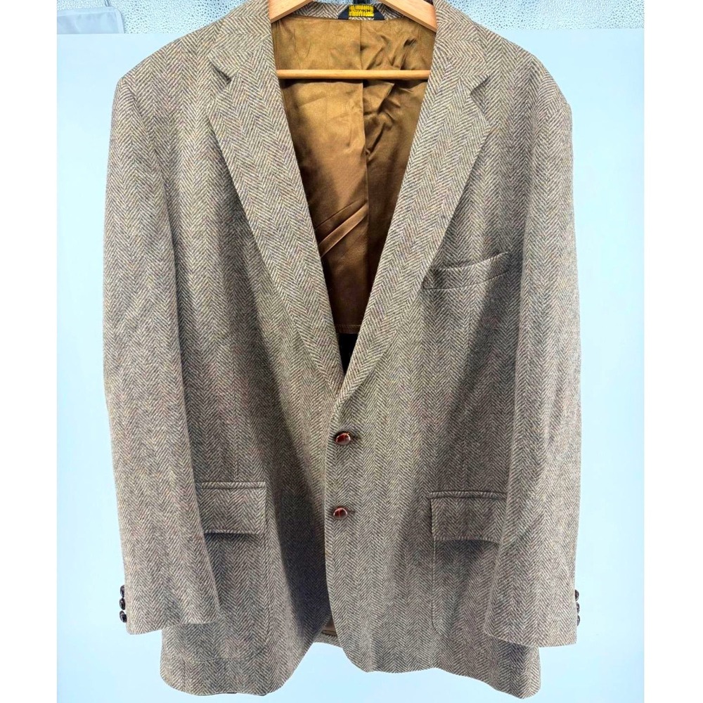 Vintage Coat Tails Mens Brown Herringbone Wool Blazer 2 Button Sport Coat 0856
